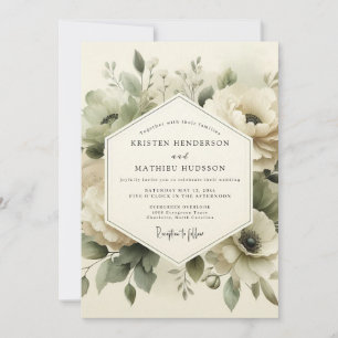 Convite Casamento Flor Eterna Verde Sálvia