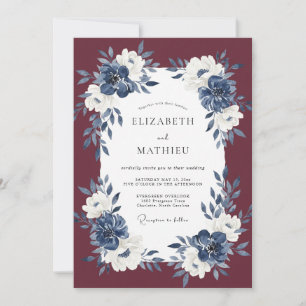 Convite Casamento Flor Eucalipto Meia-Noite Vinho