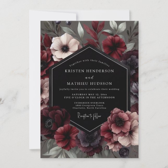 Convite Casamento Flor Garnet Gothic Bloom (Frente)