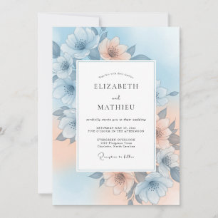 Convite Casamento Flor Gentil Azul Céu