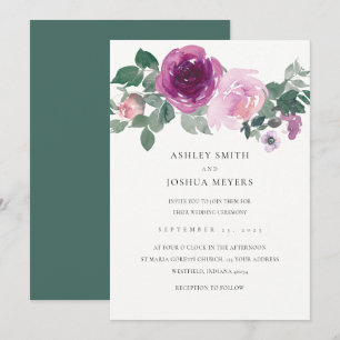 Convite Casamento Flor Magenta Rosa Pérola Branco Folha Ve