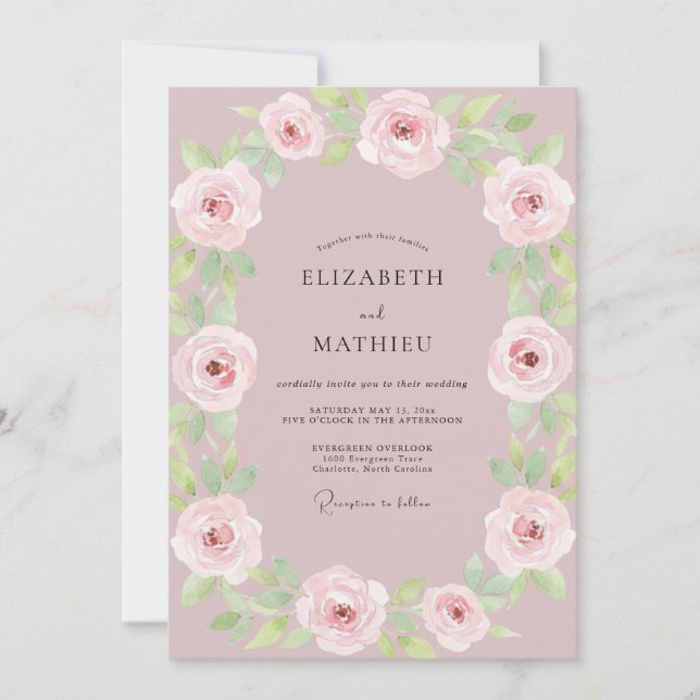 Convite Casamento Flor Malva Rosa (Frente)