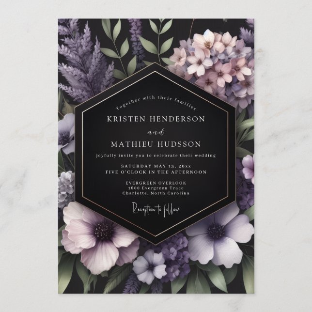 Convite Casamento Flor Nocturna Violeta (Frente)