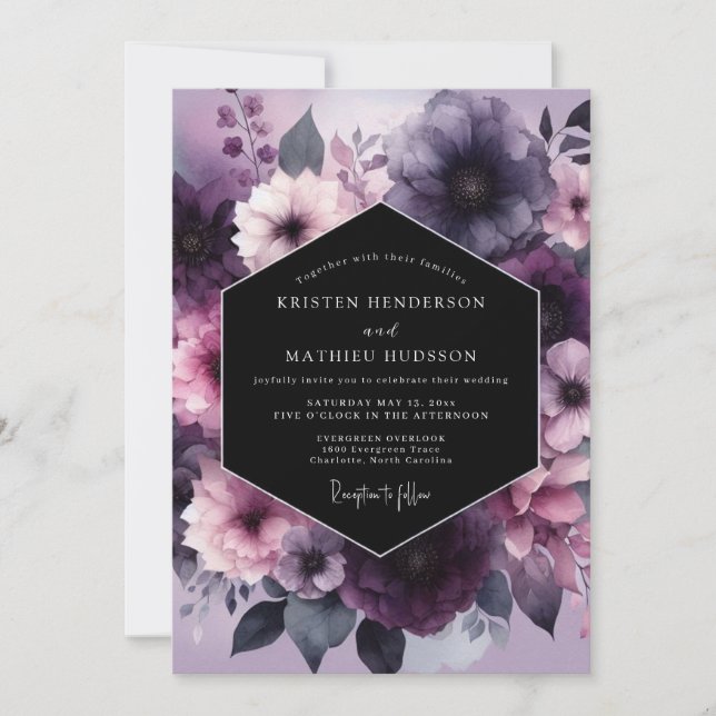 Convite Casamento Flor Nocturno Ameixa (Frente)