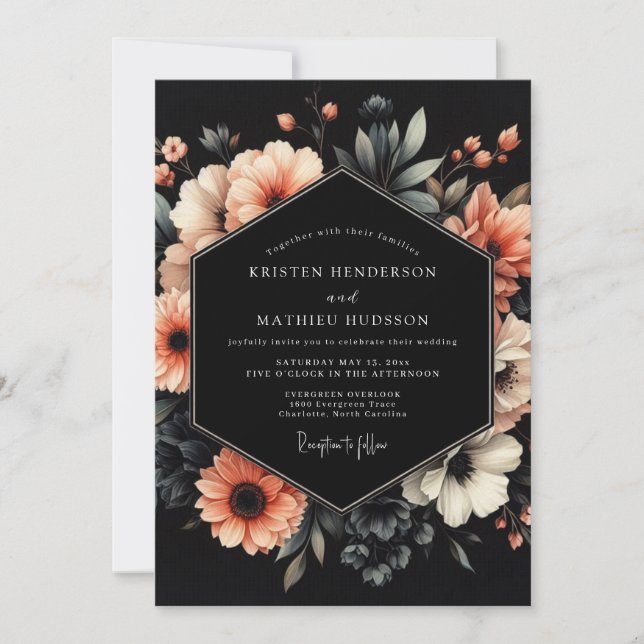 Convite Casamento Flor Nocturno de Pêssego (Frente)