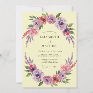 Convite Casamento Flor Romântica Amarela Roxa