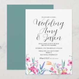 Convite Casamento Flor Selvagem Aquarela Verde Suave