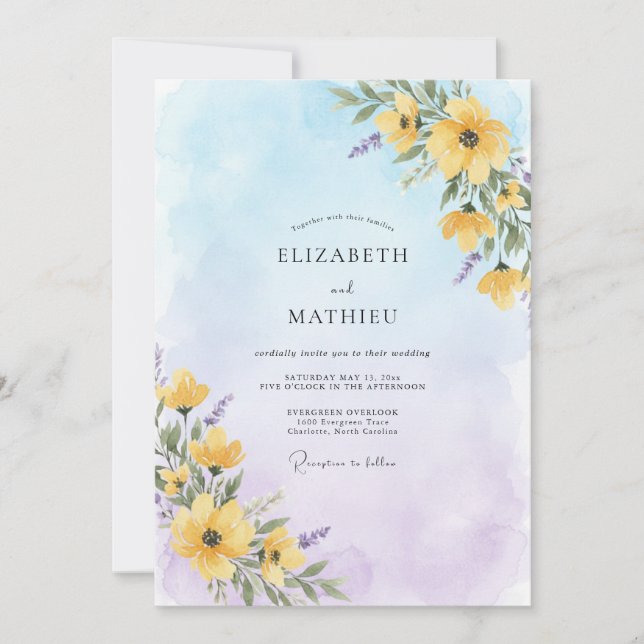 Convite Casamento Flor Silvestre Amarela Breezy (Frente)