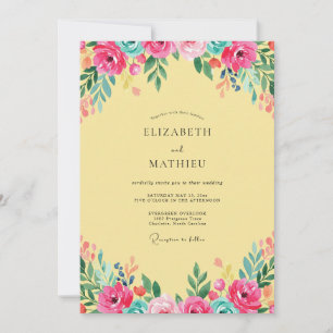 Convite Casamento Flor Silvestre Amarela Magenta