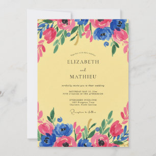 Convite Casamento Flor Silvestre Amarela Magenta