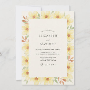Convite Casamento Flor Silvestre Amarela Manteiga Dourada
