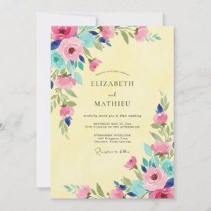 Convite Casamento Flor Silvestre Amarela Manteiga Rosa