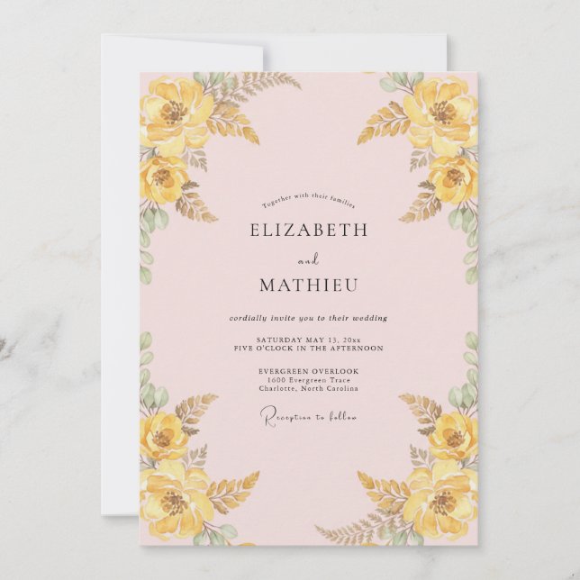 Convite Casamento Flor Silvestre Amarela Rubor (Frente)