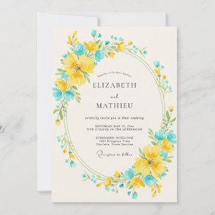 Convite Casamento Flor Silvestre Amarela Tropical Aqua
