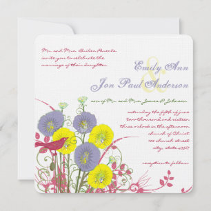 Convite Casamento Flor Silvestre Amarelo Limão Violeta Ros