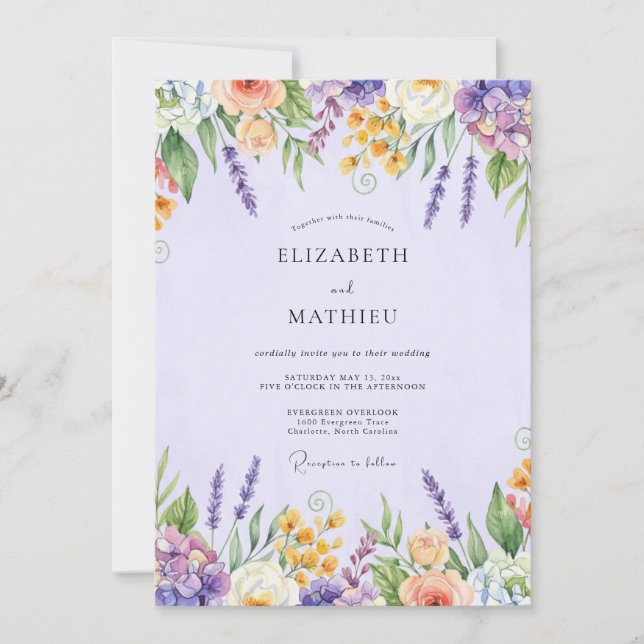Convite Casamento Flor Silvestre Âmbar Botânico (Frente)