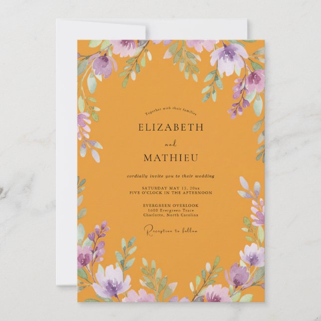Convite Casamento Flor Silvestre Âmbar de Ámbar (Frente)