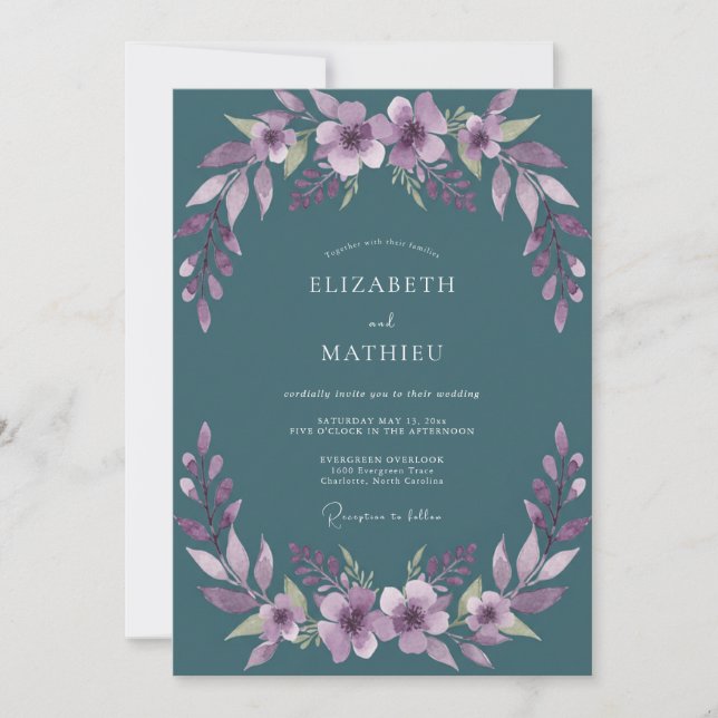 Convite Casamento Flor Silvestre Ámbar-Teal (Frente)