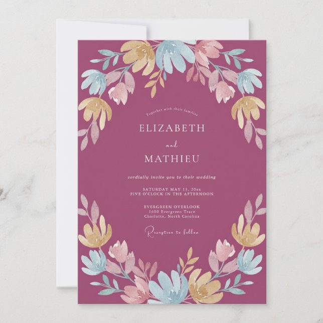 Convite Casamento Flor Silvestre Ameixa (Frente)