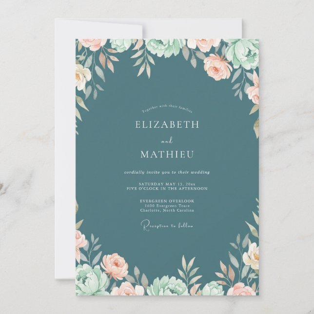 Convite Casamento Flor Silvestre Apricot Slate (Frente)