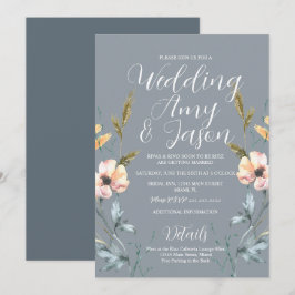 Convite Casamento Flor Silvestre Aquarela Cinza Suave