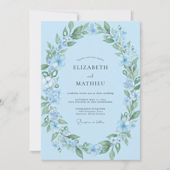 Convite Casamento Flor Silvestre Azul-Celeste (Frente)