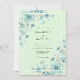 Convite Casamento Flor Silvestre Azul Hortelã