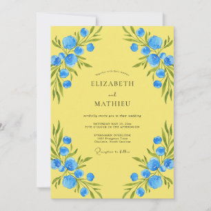 Convite Casamento Flor Silvestre Azul Limão