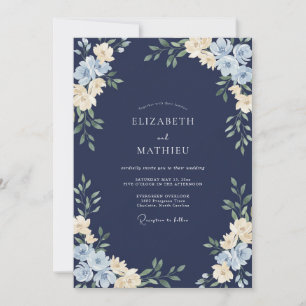 Convite Casamento Flor Silvestre Azul Meia-Noite