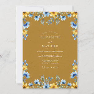 Convite Casamento Flor Silvestre Azul Mostarda
