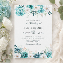 Convite Casamento Flor Silvestre Azul-Petróleo | Floral Bo