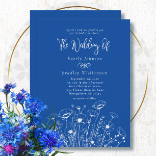 Convite Casamento Flor Silvestre Branco Azul Cobalto Tendê