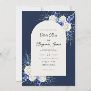 Convite Casamento Flor Silvestre Branco Real Marinho