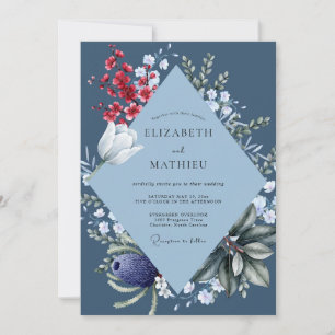 Convite Casamento Flor Silvestre Carmesim Marinho