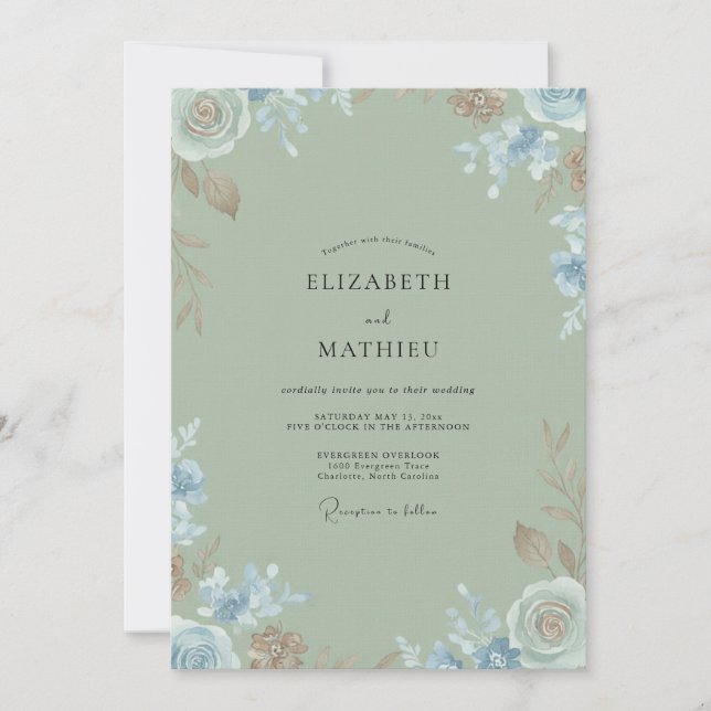 Convite Casamento Flor Silvestre Celadon Cornflower (Frente)