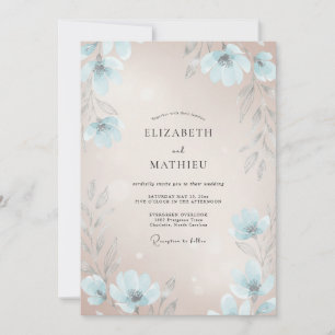 Convite Casamento Flor Silvestre Champanhe Azul Pó