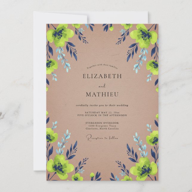 Convite Casamento Flor Silvestre Chartreuse Mauve (Frente)