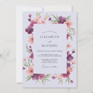 Convite Casamento Flor Silvestre Coral Ameixa