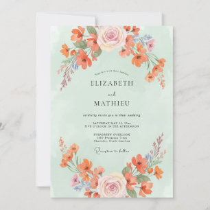 Convite Casamento Flor Silvestre Coral Beijo de Noiva
