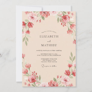 Convite Casamento Flor Silvestre Coral Champagne