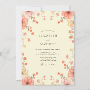 Convite Casamento Flor Silvestre Coral Creme