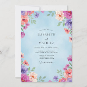 Convite Casamento Flor Silvestre Coral Desbotado Magenta