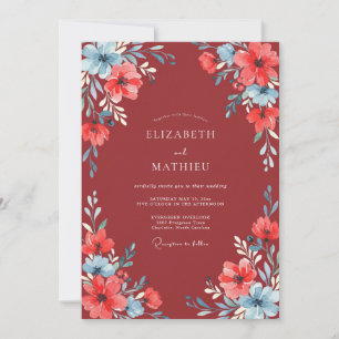 Convite Casamento Flor Silvestre Coral Enferrujado