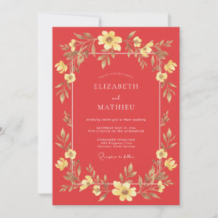 Convite Casamento Flor Silvestre Coral Gold
