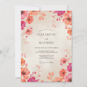 Convite Casamento Flor Silvestre Coral Magenta