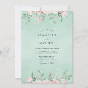 Convite Casamento Flor Silvestre Coral Menta