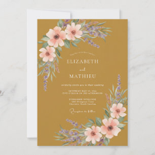 Convite Casamento Flor Silvestre Coral Mostarda
