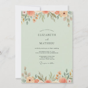 Convite Casamento Flor Silvestre Coral Tom Pastel de Horte