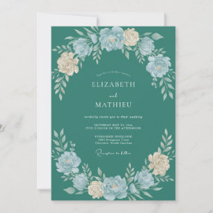 Convite Casamento Flor Silvestre Creme Azul