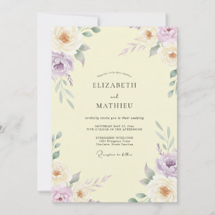 Convite Casamento Flor Silvestre Creme Borboleta Lavanda